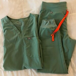 Figs Green Track Pants with Orange Drawstring